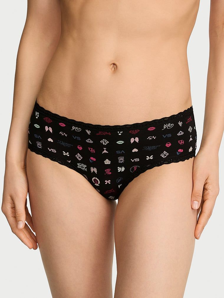 Chiloți din bumbac cu dantelă pe margini Lace-Waist Cheeky. Produsul are o culoare cu model și provine din colecția Lace Trim.