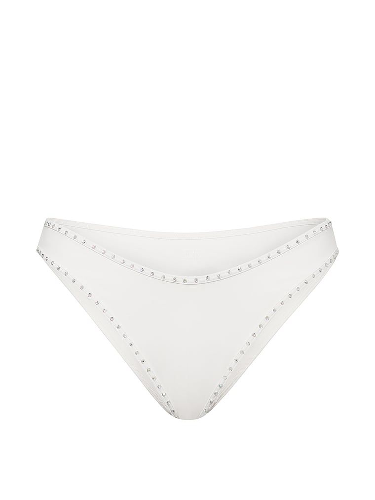 Mireasa Bikini Bottom mireasă Bridiană braziliană. Produsul este de culoare albă și provine din colecția Victoria's Secret Swim.