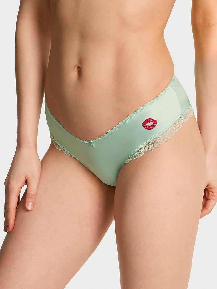 Victoria's Secret Chiloți Cheeky Tease Kiss, cu croială înaltă pe picior, din satin