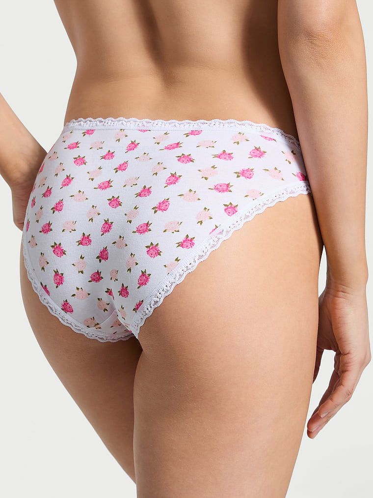 Chiloți din bumbac cu dantelă Lunghi-Trim Bikini. Produsul are un model floral și provine din colecția Lacie.