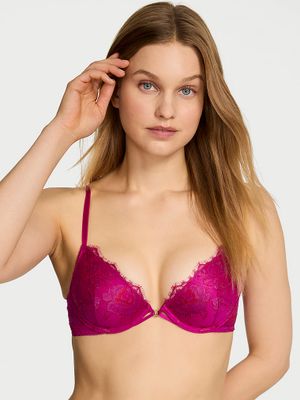 Very Sexy Sutien Demi cu decolteu adânc, cu căptușeală subțire, cu dantelă cu trandafiri