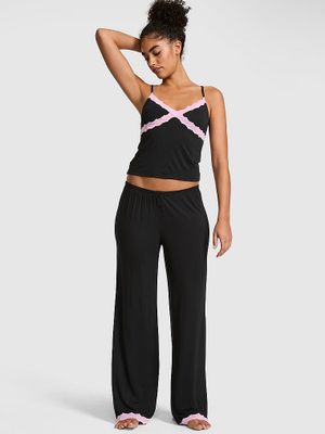 Set de pijama din modal cu dantelă: top și pantaloni