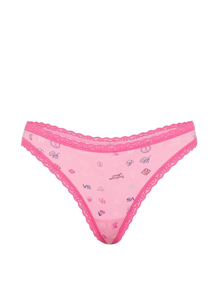 Tanga de bumbac cu dantelă pe margini: talie din dantelă. Produsul are o culoare cu model și provine din colecția Lace Trim.