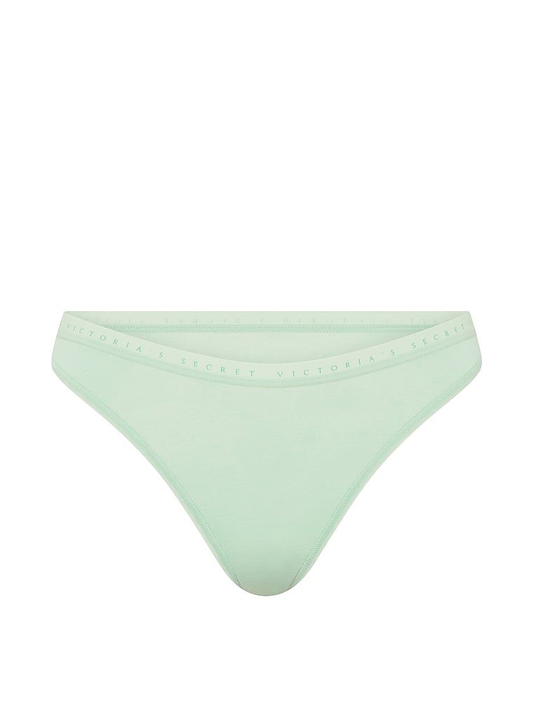 Tanga de bumbac cu picior înalt. Produsul este albastru și provine din colecția Victoria's Secret.