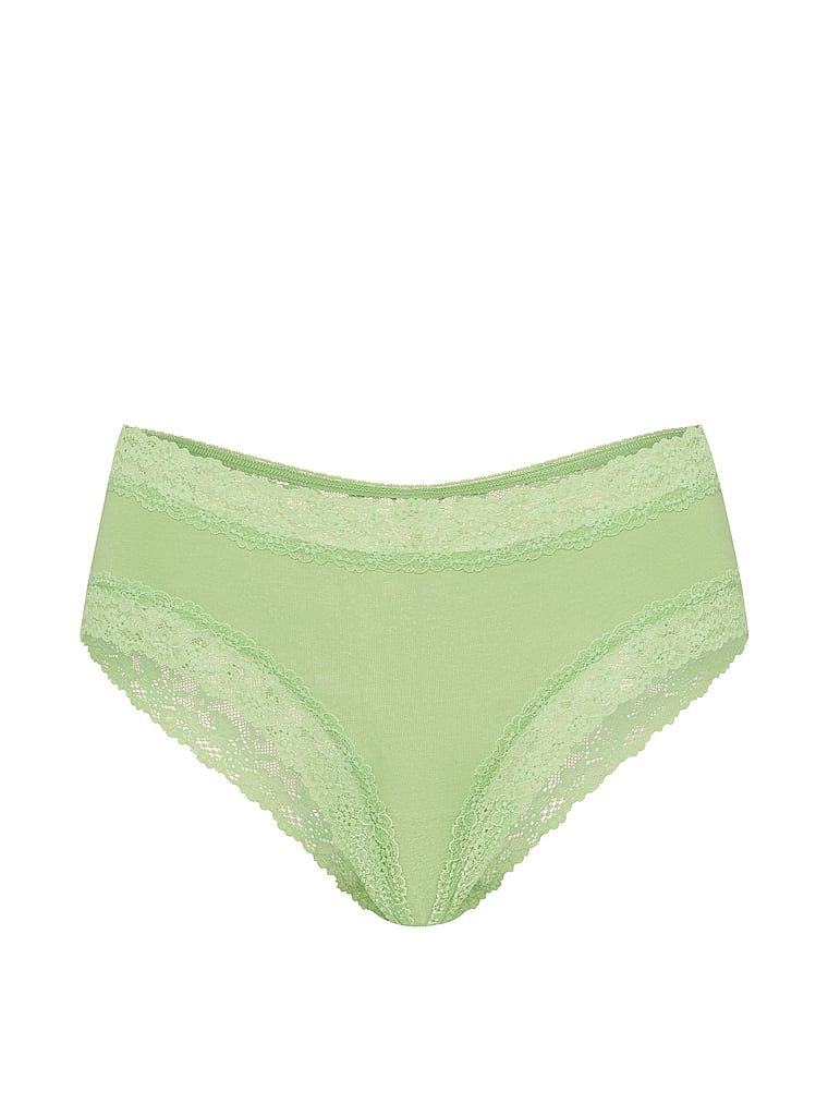 Chiloți de bumbac cu dantelă pe spatele lui Cheeky. Produsul este de culoare verde și provine din colecția Lace Trim.