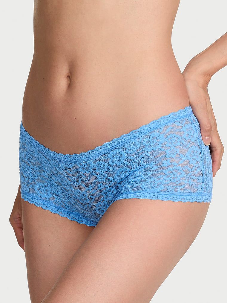 Pantaloni scurți din dantelă, pantaloni scurți cu talie joasă Boyshort. Produsul este albastru și provine din colecția Lacie.