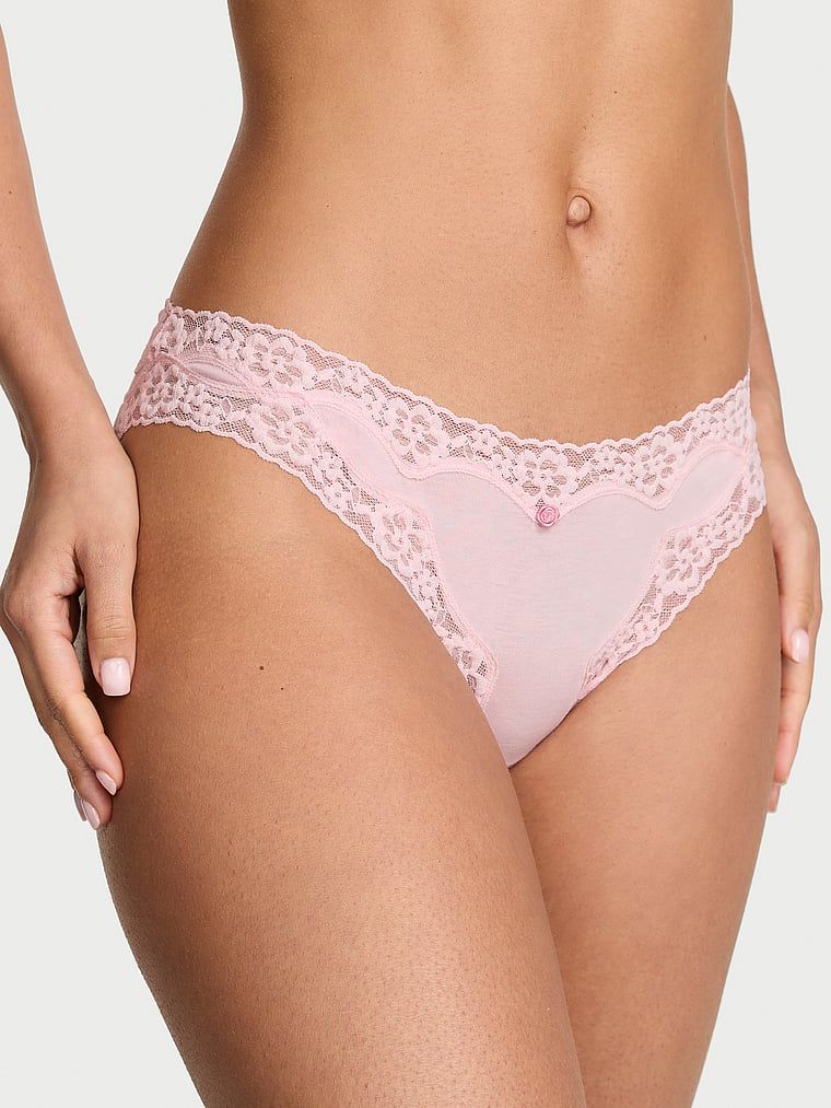 Lace Trim Chiloți Bikini din bumbac, cu talie din dantelă