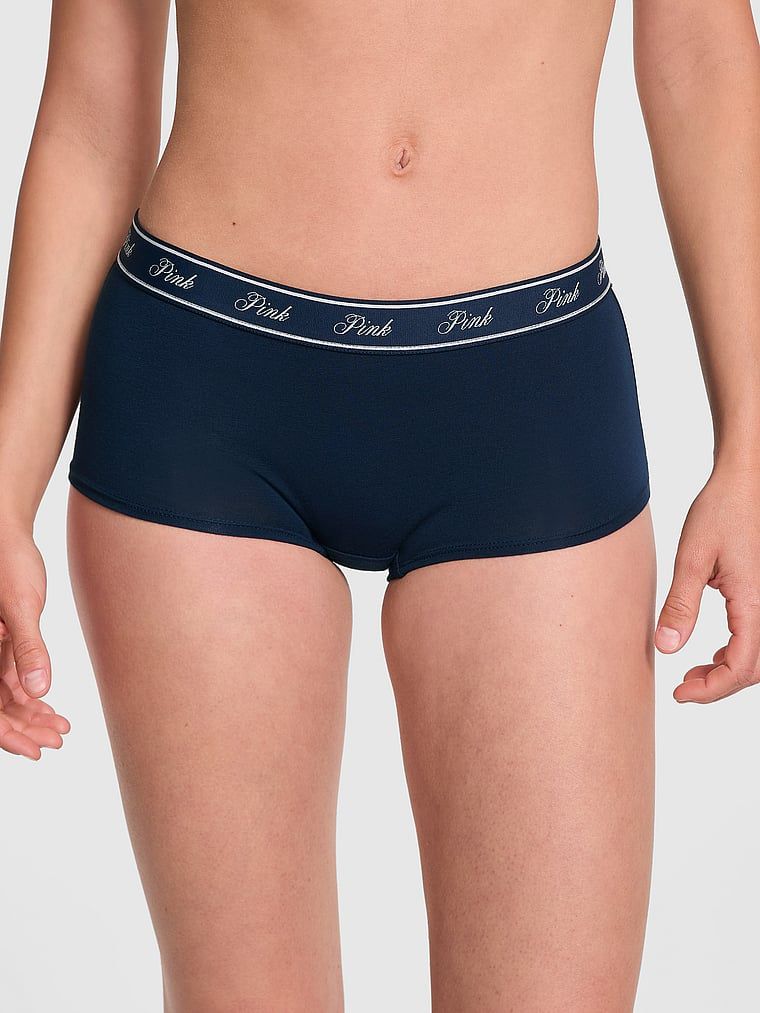 Chiloți Boyshort din bumbac, strălucitori, cu logo aplicat