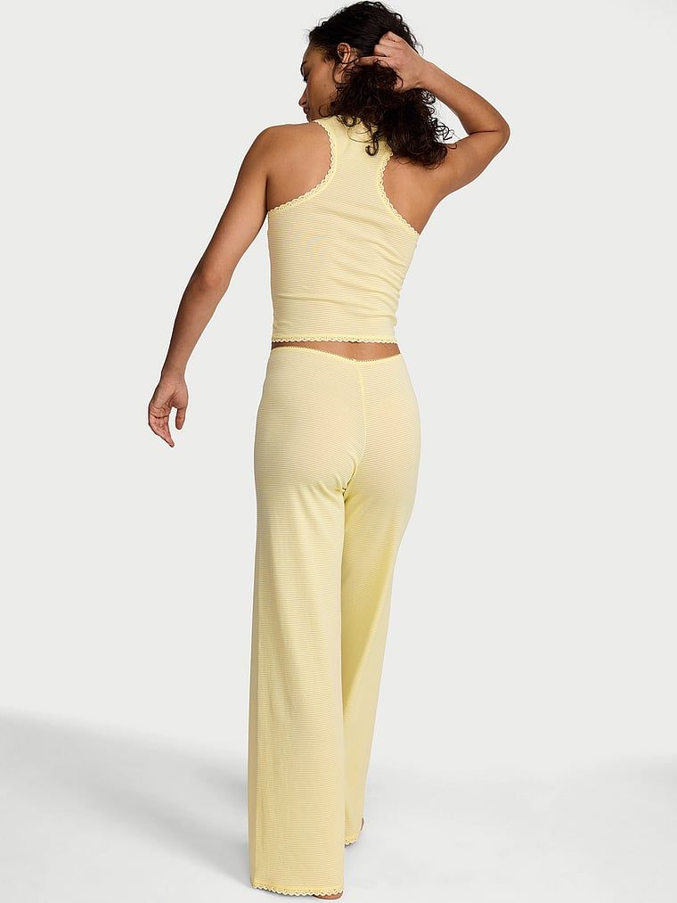 Set de dormit din bumbac - top și pantaloni Shadow Stripe. Produsul este galben și provine din colecția Victoria's Secret.