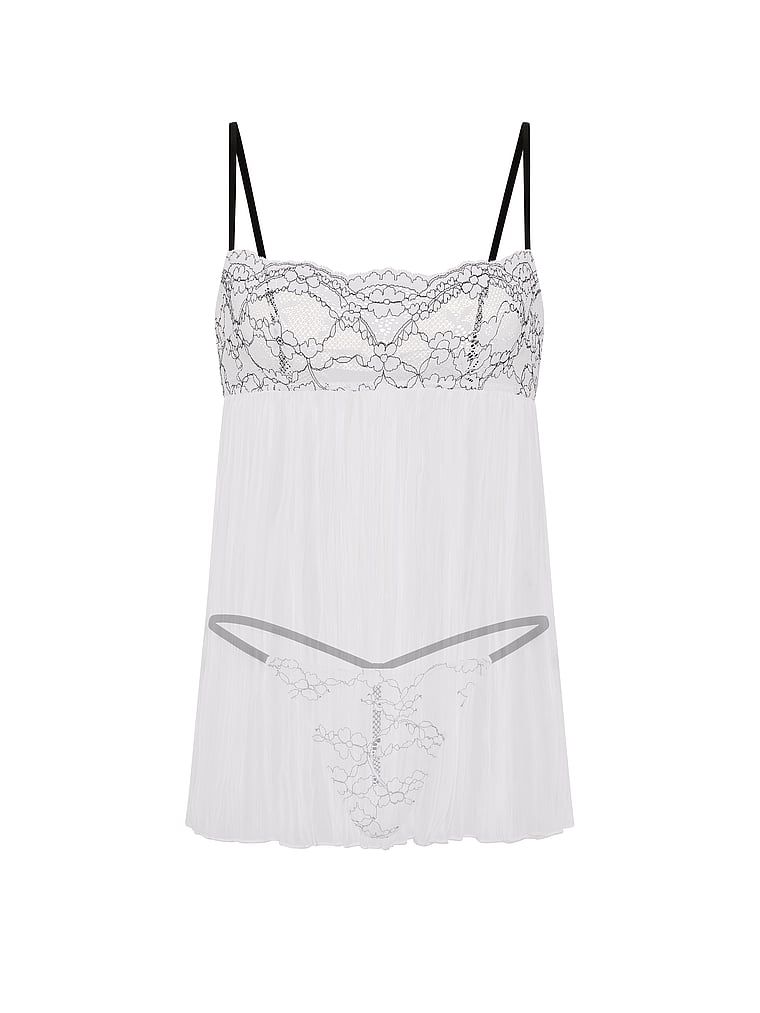 Jupona și tanga Dream Lace Folded Babydoll. Produsul are o culoare multicoloră și provine din colecția Dream Angels.