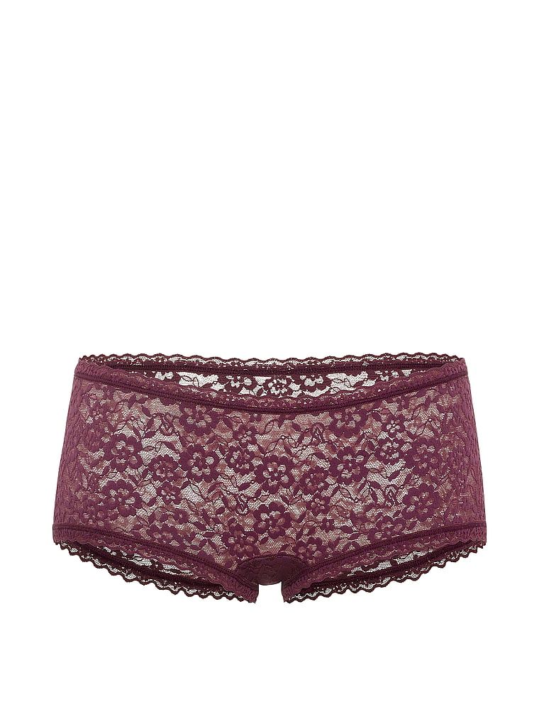 Pantaloni scurți din dantelă, pantaloni scurți cu talie joasă Boyshort. Produsul este roz și provine din colecția Lacie.