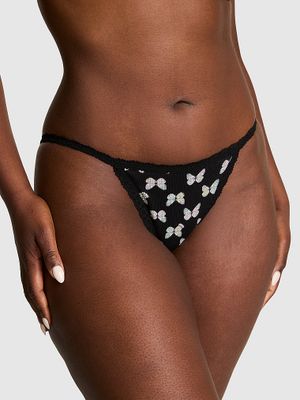 Chiloți string bikini din bumbac cu tiv din dantelă