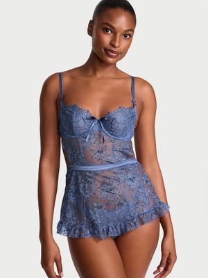 Very Sexy Set șorț Wicked denim din dantelă cu trandafiri, fără căptușeală