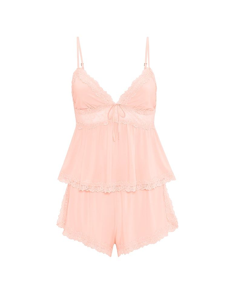 Set de dormit modal - top cu bretele și pantaloni scurți SoSoft. Produsul este roz și provine din colecția Victoria's Secret.
