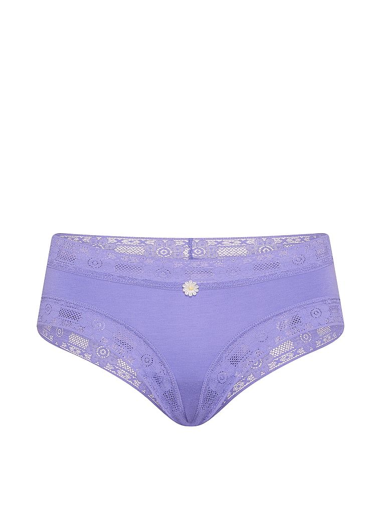 Chiloți din bumbac cu dantelă croșetată Cheeky. Produsul este albastru și provine din colecția Lace Bord.
