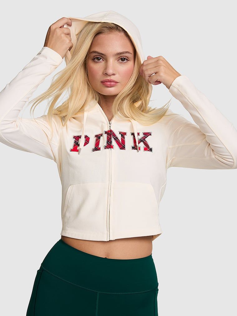 PINK Hanorac cu glugă și fermoar integral All-Day Cotton