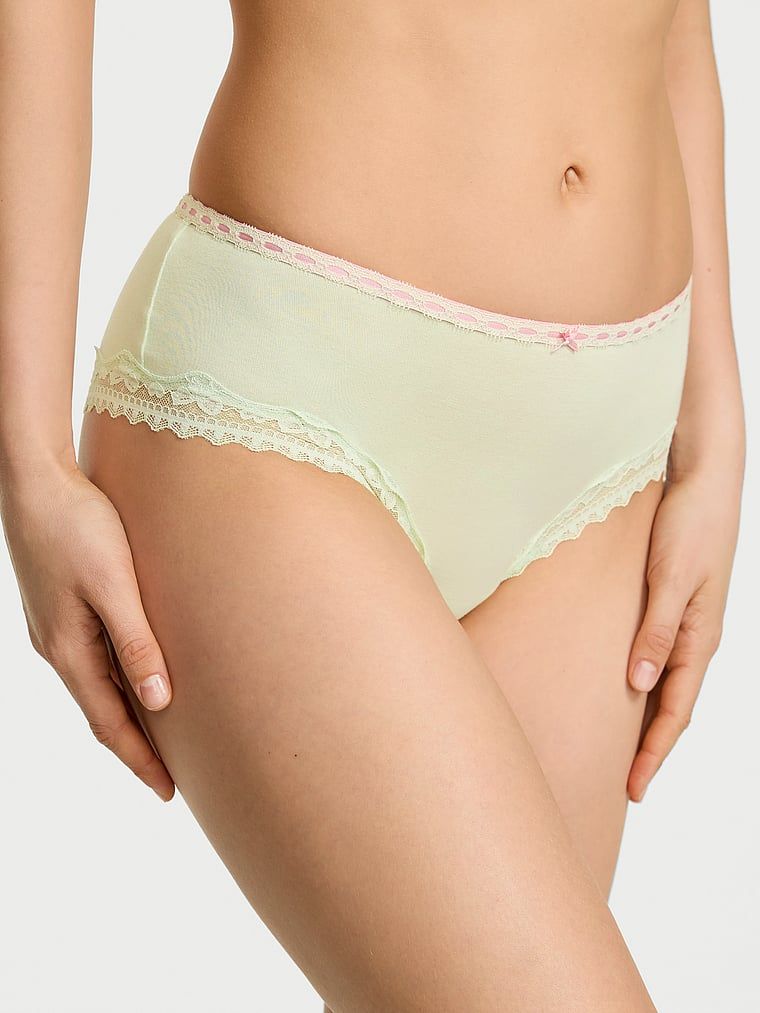 Chiloți din bumbac cu margini de dantelă cu fundă. Produsul este de culoare verde și provine din colecția Lace Trim.