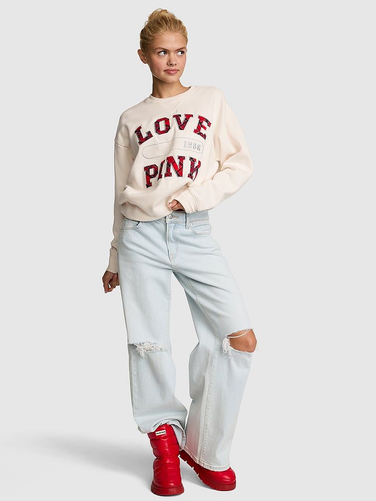 PINK Bluză Campus Fleece cu decolteu rotund