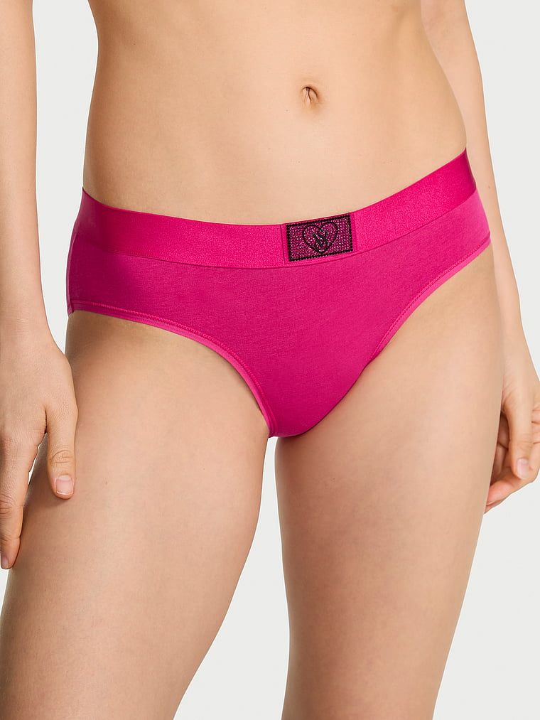 Chiloți de bumbac cu logo-ul lucios Heart Shine Patch Hiphugger. Produsul este roz și provine din colecția Bumbac.
