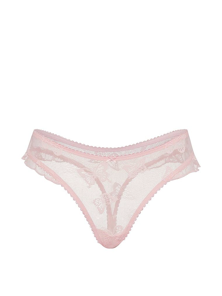 Tanga cu motiv fluture. Produsul este roz și provine din colecția Lacie.