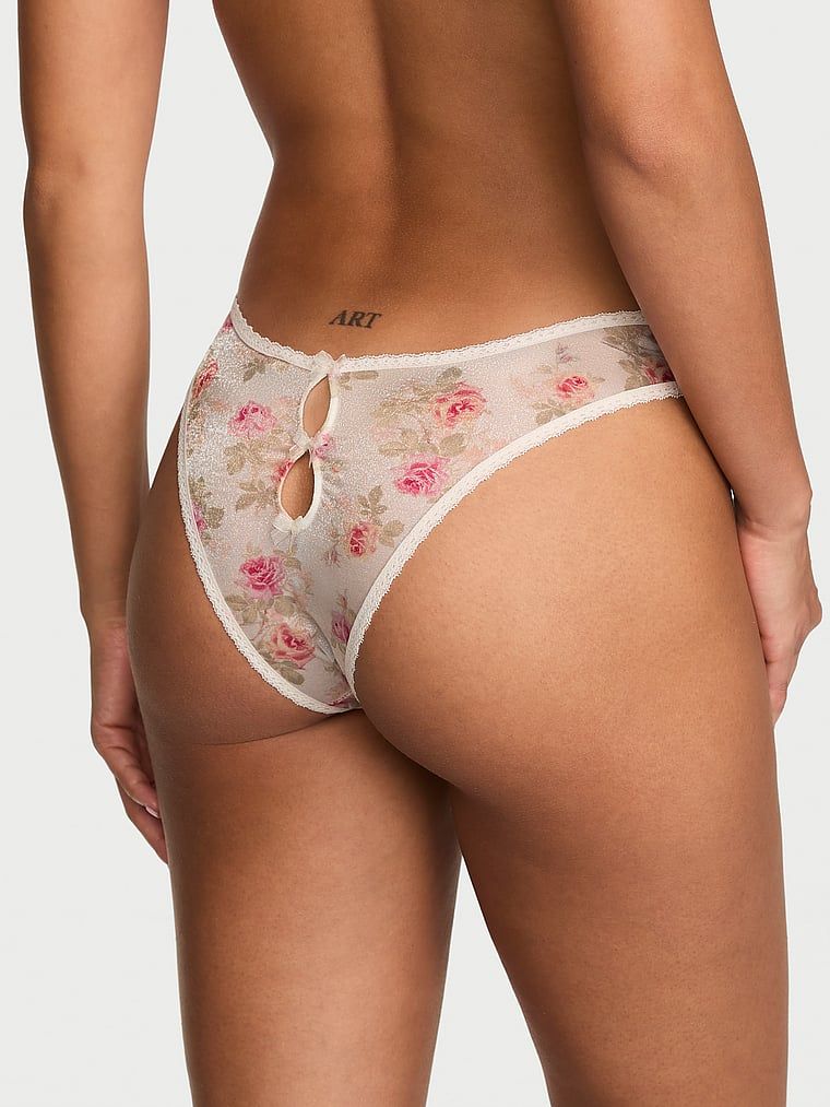 Dream Angels Chiloți Brazilian transparenți și strălucitori, cu margine din dantelă