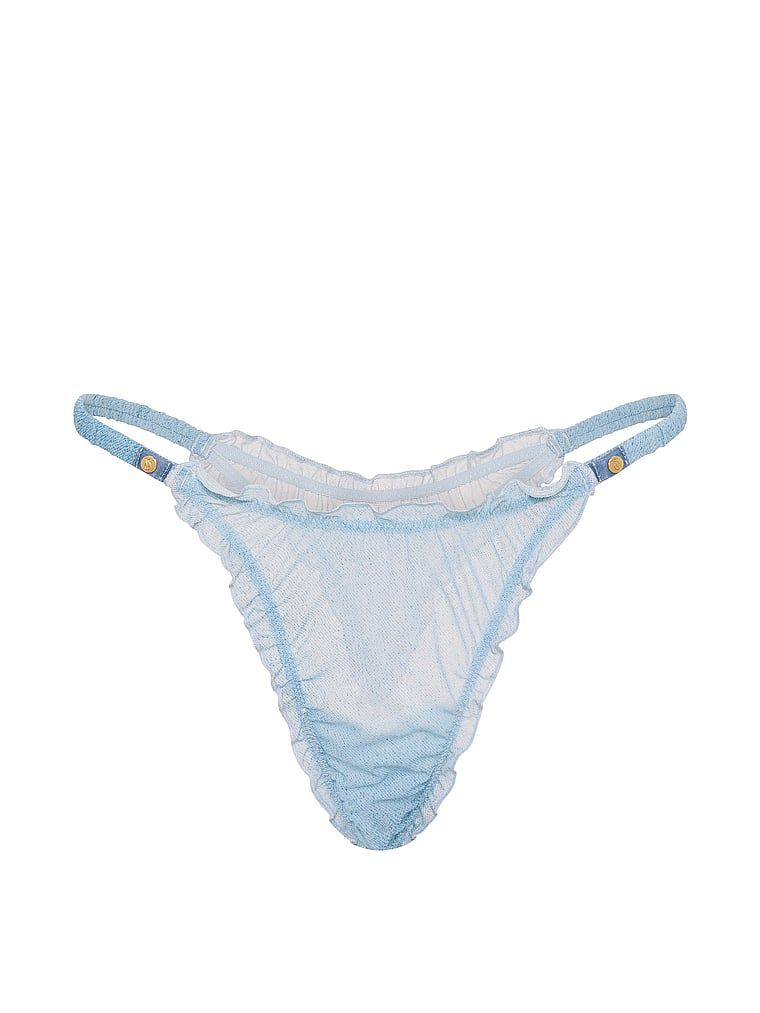 Tanga cu volane, plasă din denim. Produsul este modelat și provine din colecția Very Sexy.