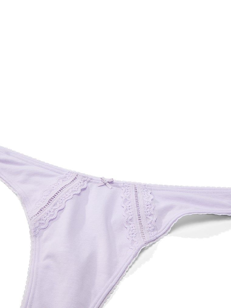 Tanga de bumbac cu inserții Lace-Trim. Produsul este de culoare mov și provine din colecția Victoria's Secret.