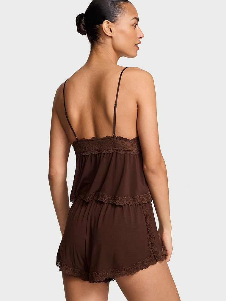 Set de dormit modal - top cu bretele și pantaloni scurți SoSoft. Produsul este de culoare maro și provine din colecția Victoria's Secret.