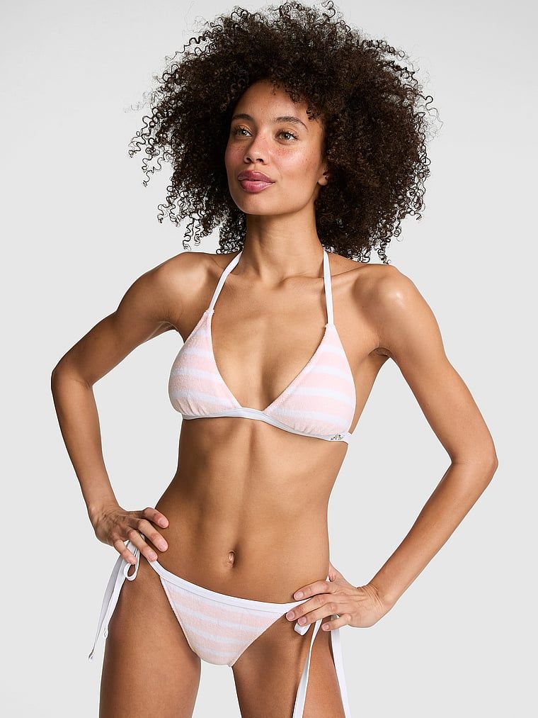 Top bikini triunghiular push-up cu șnururi