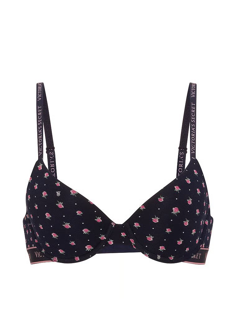 Sutien Demi din bumbac ușor căptușit. Produsul are o culoare florală și provine din colecția de tricouri.