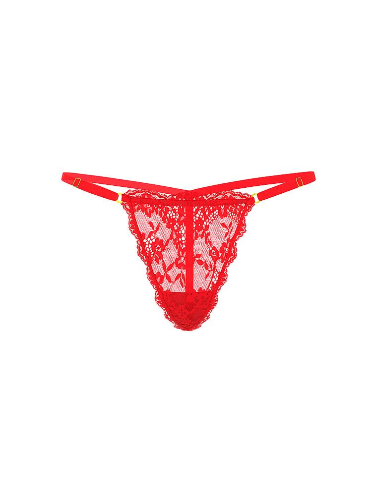 Tanga din dantelă cu curele reglabile din dantelă V-String. Produsul este de culoare roșie și provine din colecția Dream Angels.