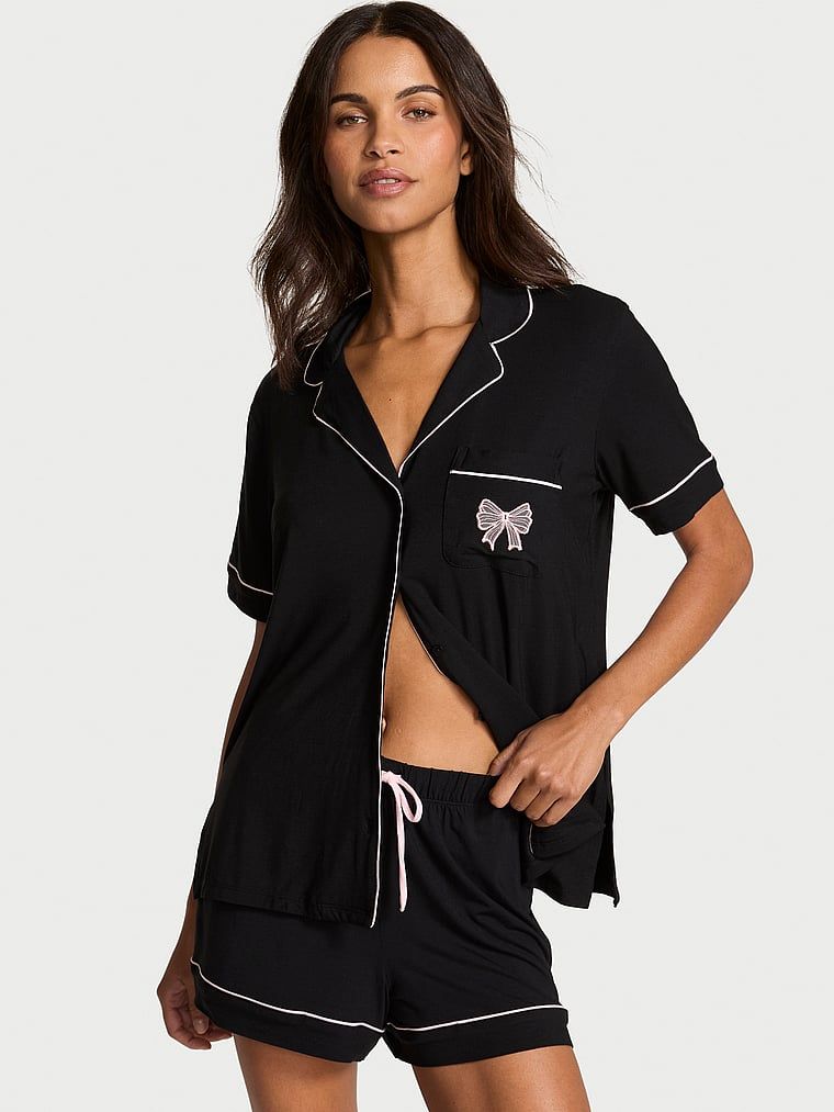 Victorias Secret Set pijama scurtă din modal moale, cu fundă