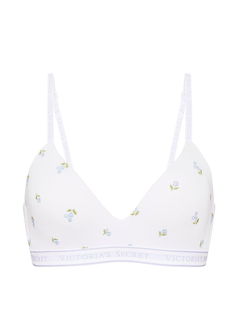 Sutien din bumbac ușor căptușit, fără sârmă, cu broderie. Produsul este modelat și provine din colecția de tricouri.