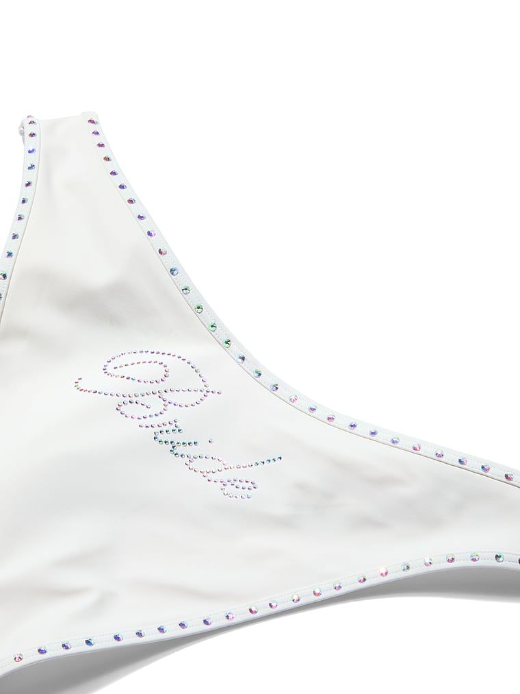 Mireasa Bikini Bottom mireasă Bridiană braziliană. Produsul este de culoare albă și provine din colecția Victoria's Secret Swim.