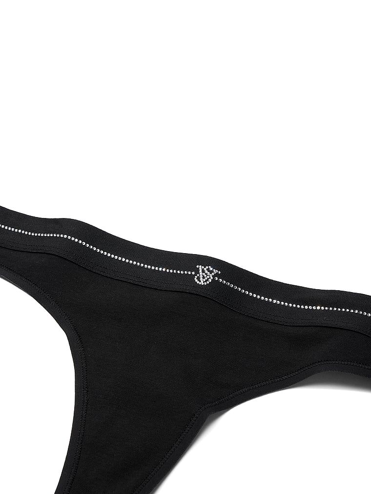 Tanga de bumbac Shine Logo. Produsul este negru și provine din colecția Bumbac.