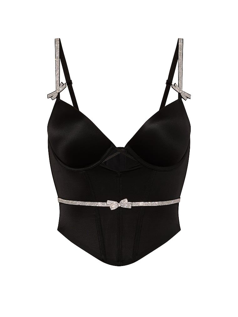 Topul corset cu flotări Shine Bow. Produsul este negru și provine din colecția Very Sexy.