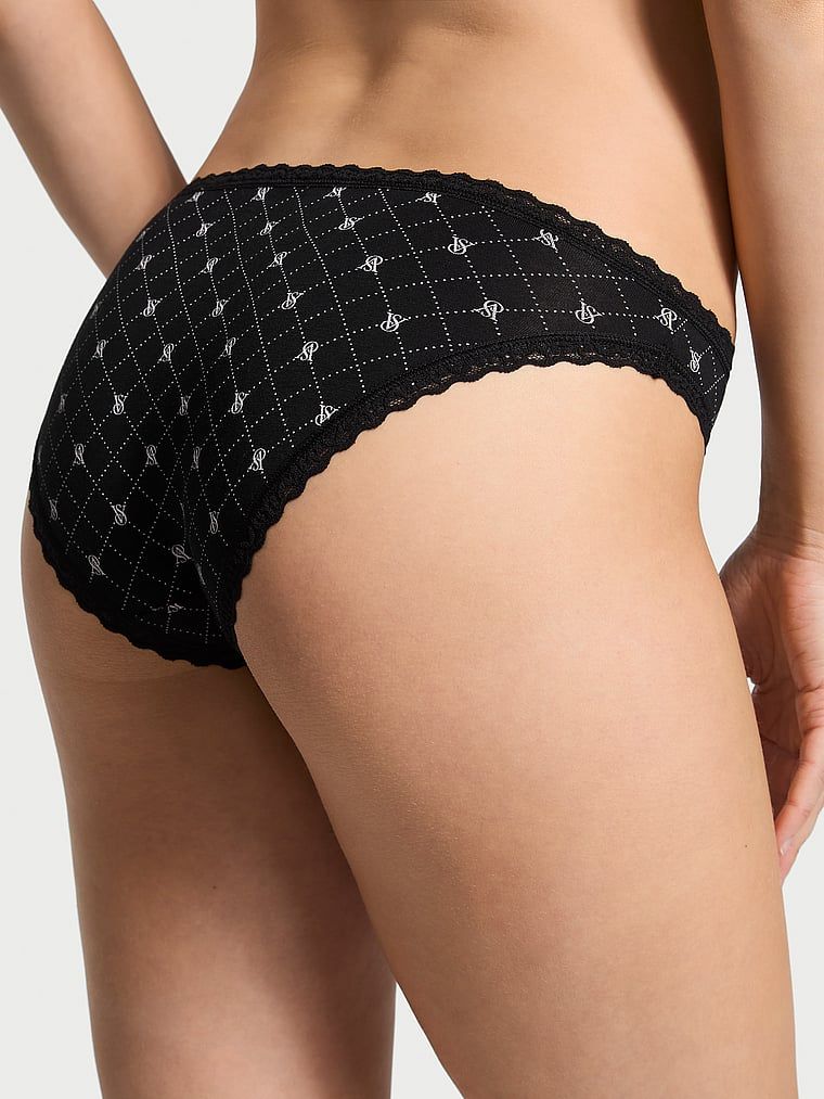 Chiloți din bumbac cu dantelă Lunghi-Trim Bikini. Produsul este modelat și provine din colecția Lacie.