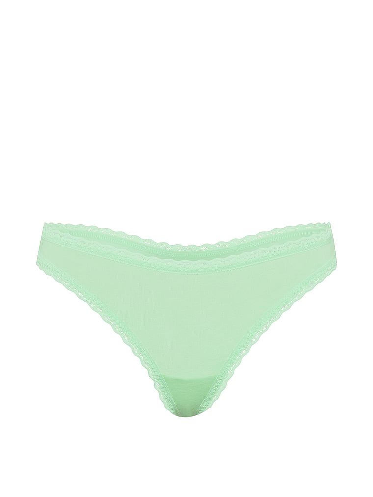 Tanga de bumbac cu dantelă pe margini: talie din dantelă. Produsul este de culoare verde și provine din colecția Lace Trim.