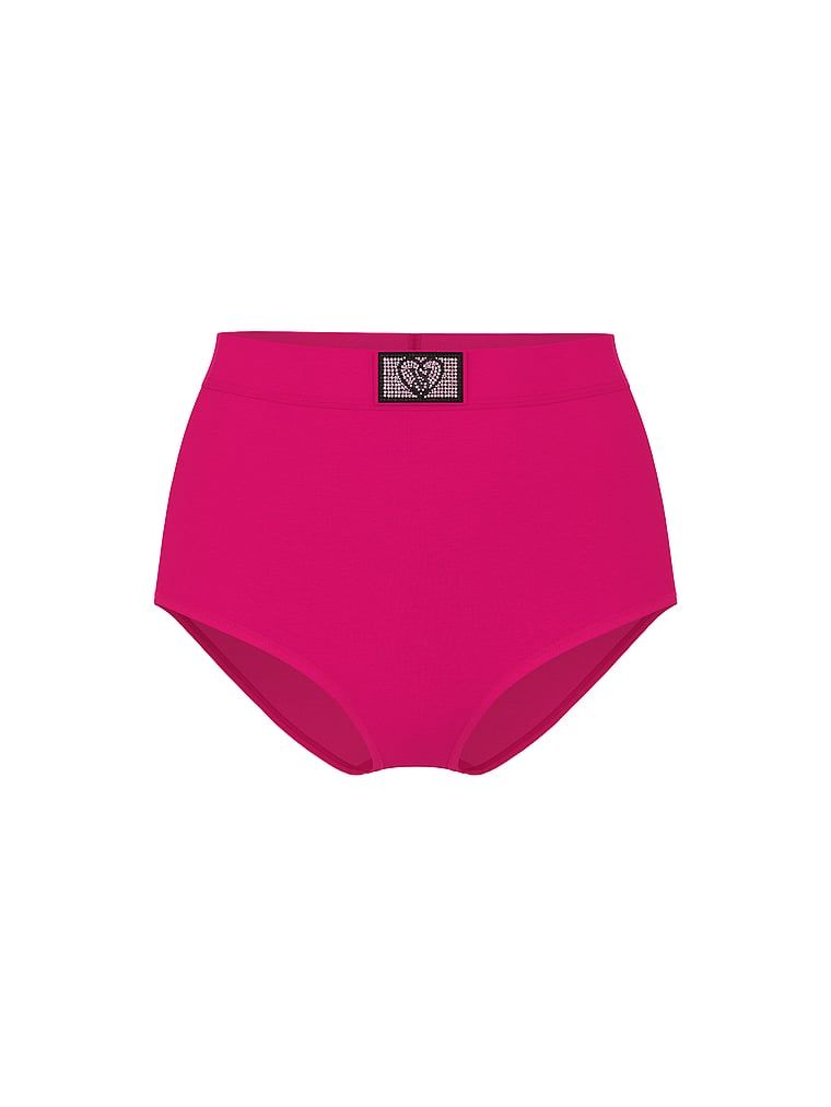 Chiloți din bumbac cu talie înaltă, cu un logo lucios Heart Shine Patch. Produsul este roz și provine din colecția Bumbac.