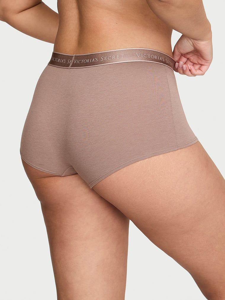 Pantaloni scurți din bumbac cu logo-ul la talie Boyshort. Produsul este de culoare maro și provine din colecția Bumbac.