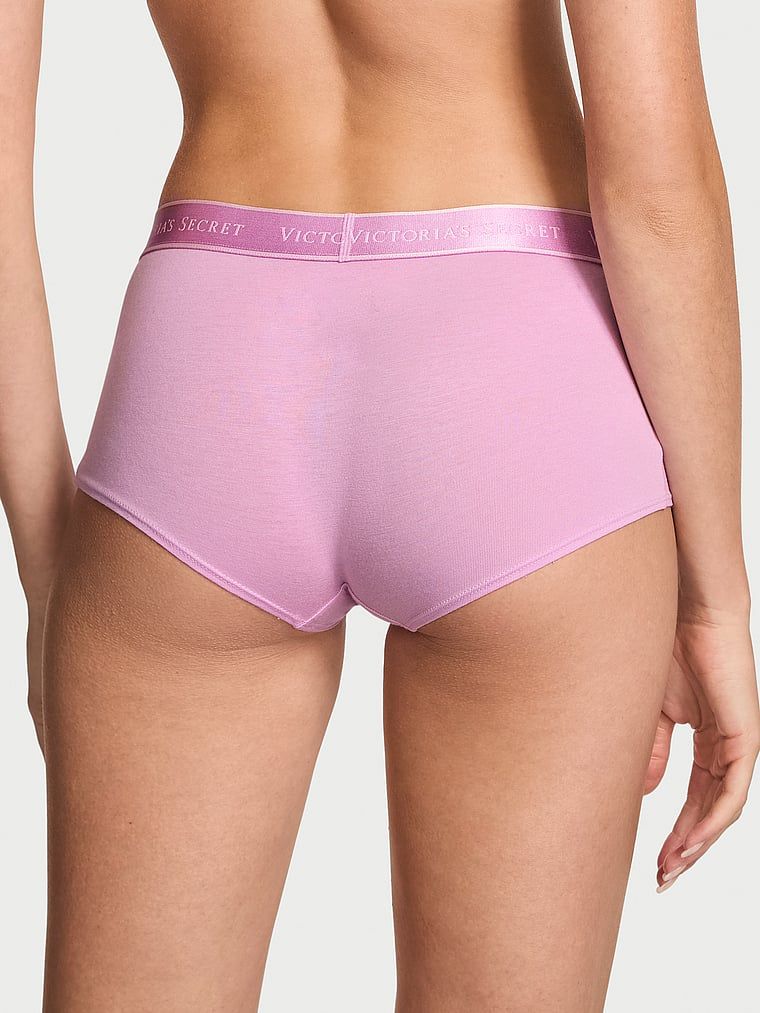 Pantaloni scurți din bumbac cu logo în talie Boyshort. Produsul este de culoare violet și provine din colecția Cottumbac.