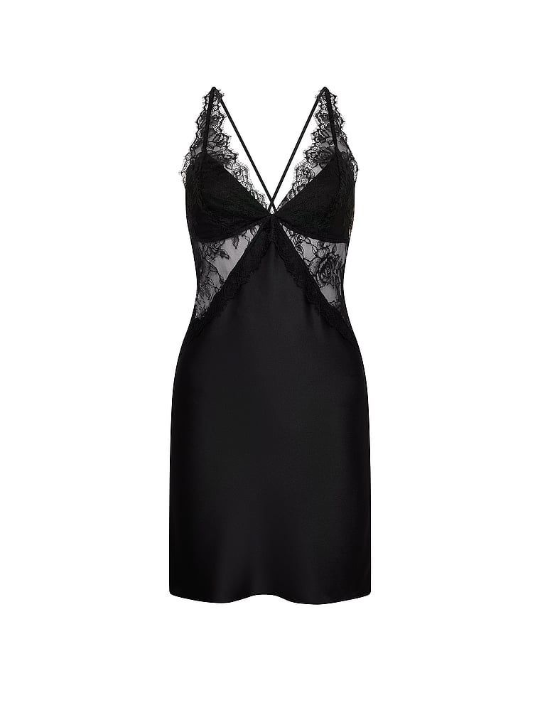 Cămașă de noapte mini din satin. Produsul este negru și provine din colecția Very Sexy.