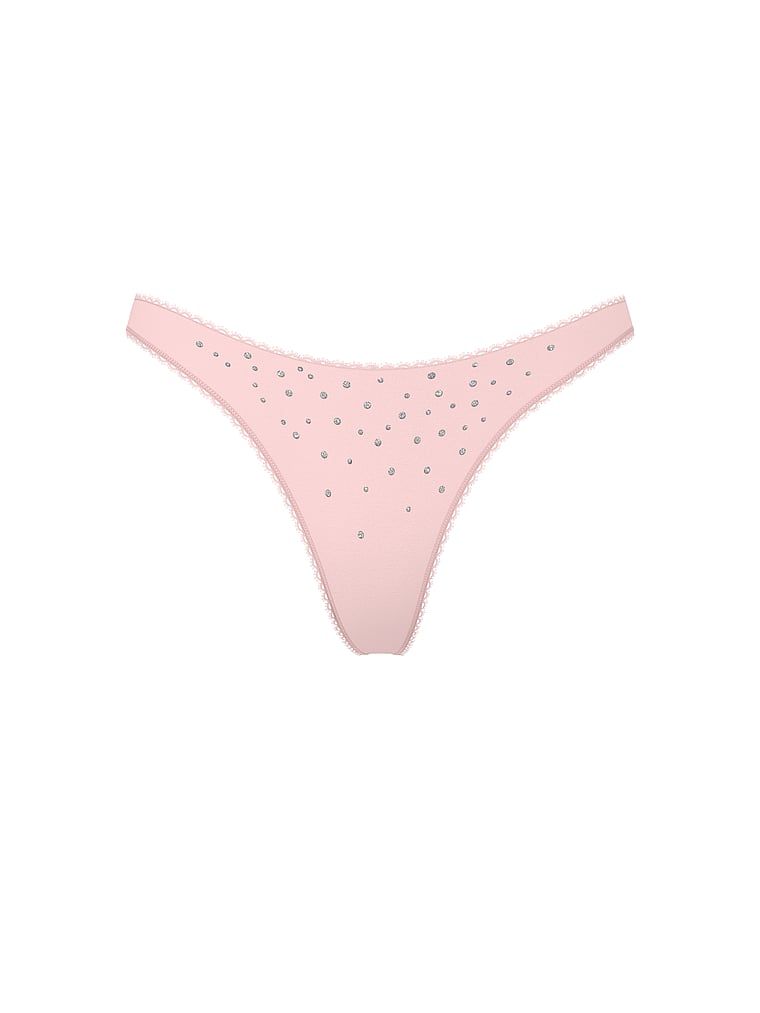 Tanga din bumbac cu paiete Sparkle. Produsul este de culoare roz și provine din colecția Victoria's Secret.