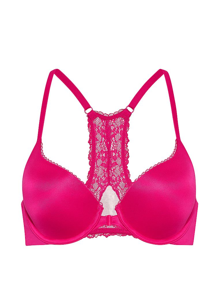 Sutien push-up fixat în fața Racerback-ului. Produsul este roz și provine din colecția Body by Victoria.