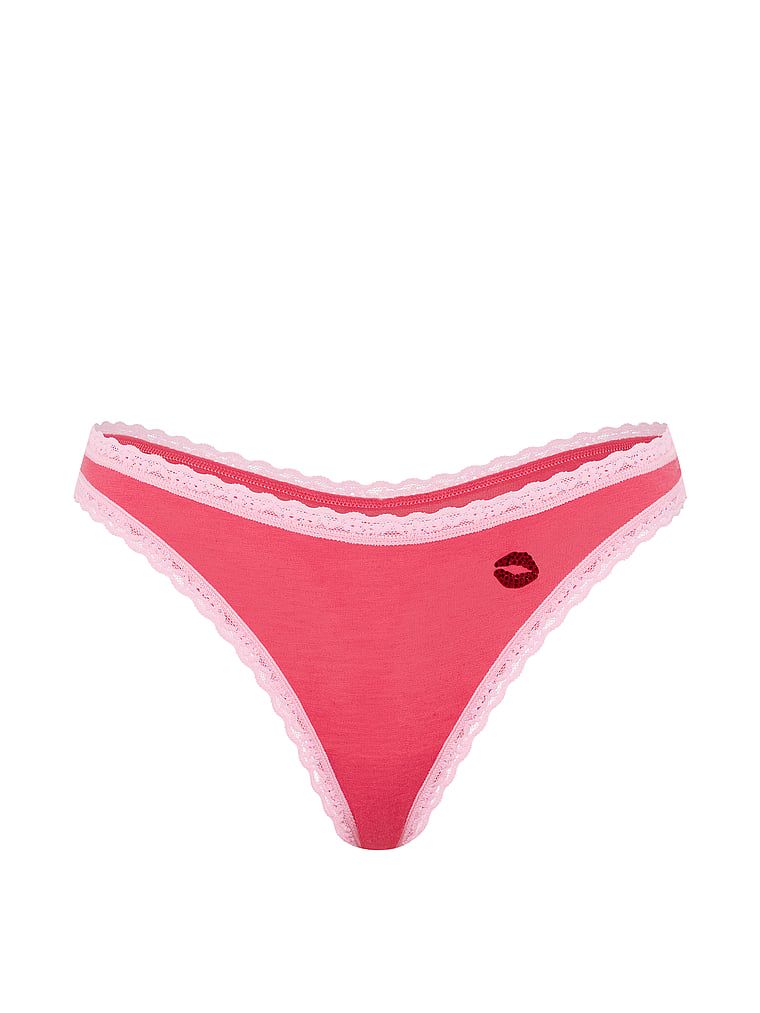 Tanga de bumbac cu dantelă pe margini: talie din dantelă. Produsul este roșu și provine din colecția Lace Trim.