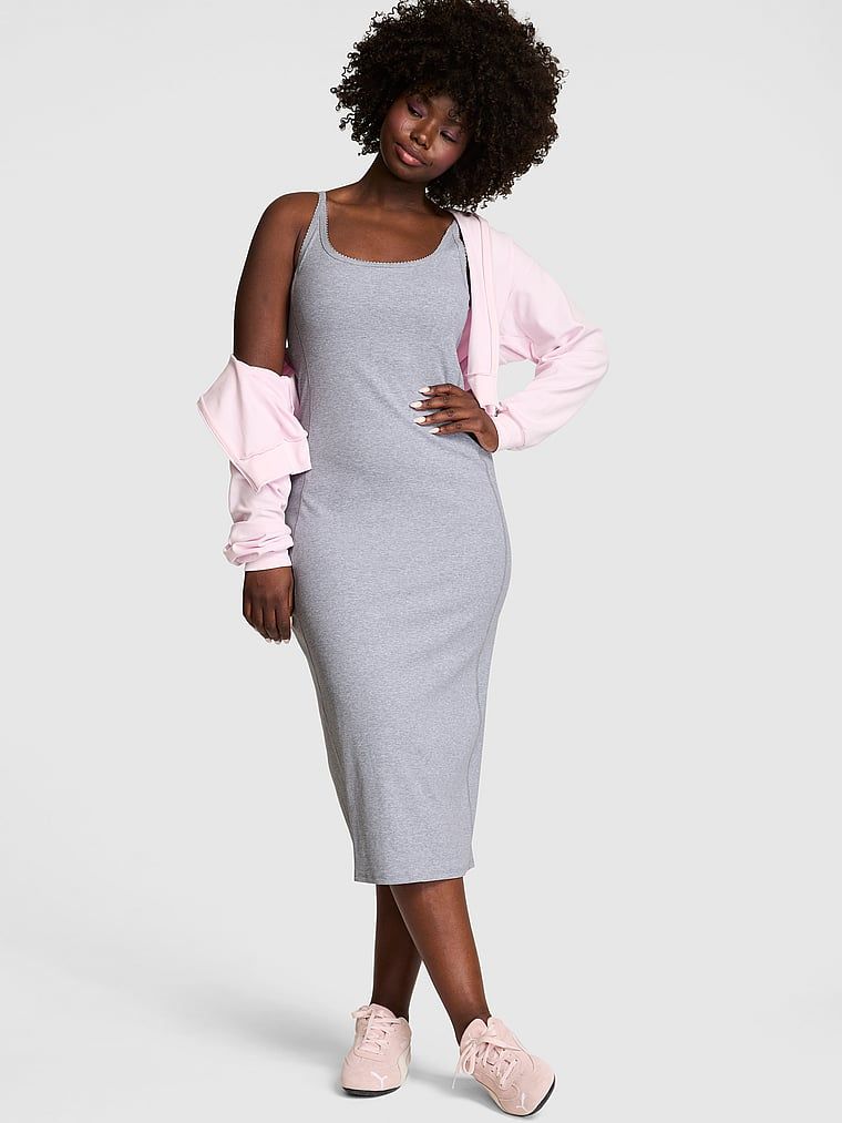 Rochie midi rib All-Day Soft cu guler înalt