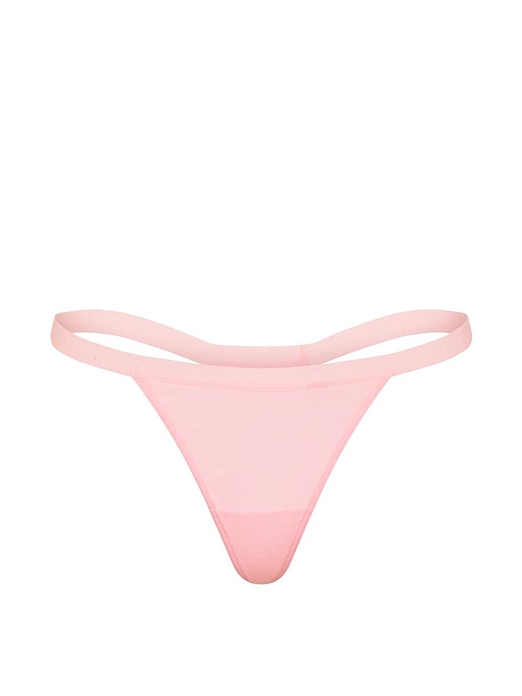 Tanga de bumbac elastic. Produsul este roz și provine din colecția Victoria's Secret.