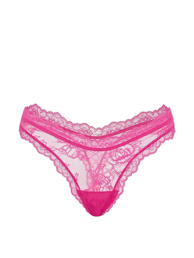 Tanga din dantelă cu picioare înalte, Rose Lace. Produsul este roz și provine din colecția Very Sexy.