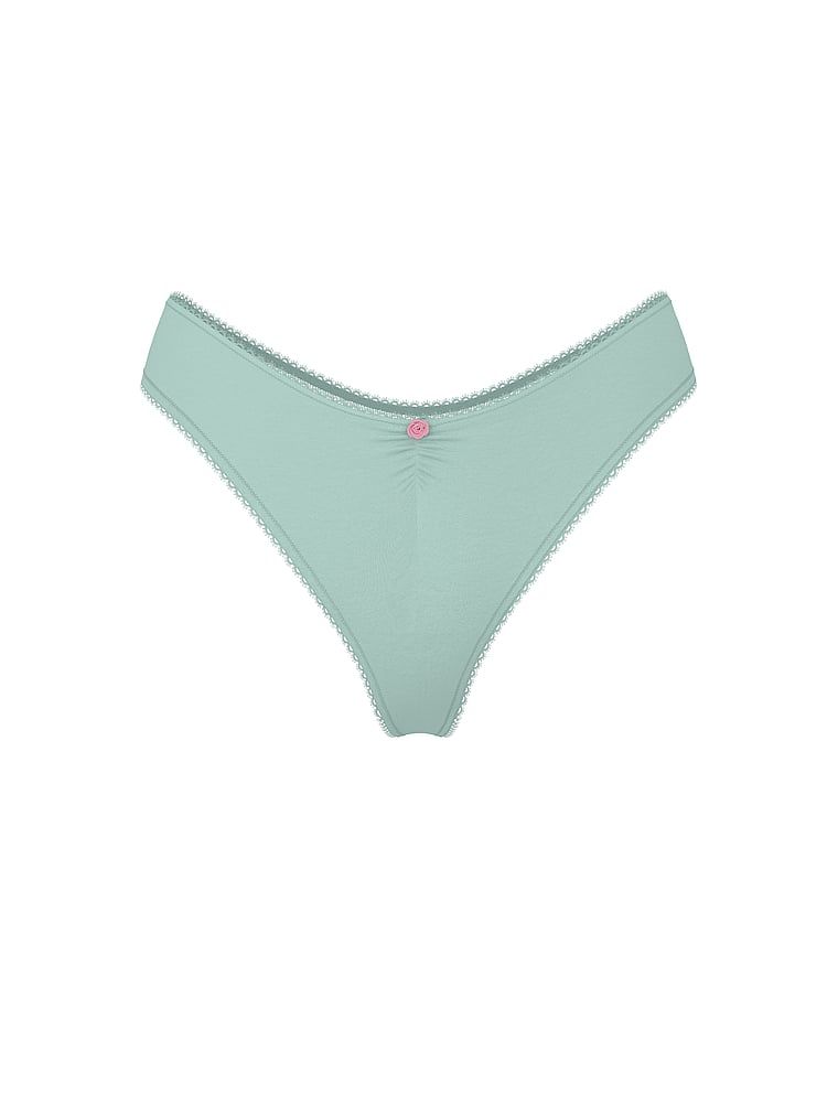 Tanga de bumbac cu plasă la spate, dantelă de inimă. Produsul este albastru și provine din colecția Victoria's Secret.
