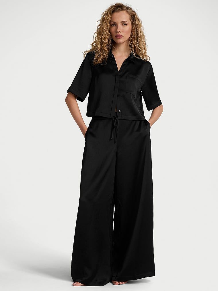 Victorias Secret Set pijama lungă cu top scurt cu croială largă, din satin de lux